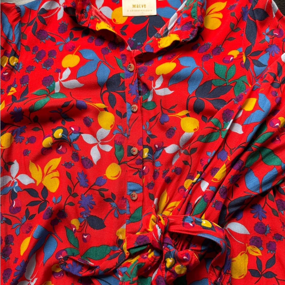 Maeve Anthropologie Fruit Print Blouse Red Citrus Top Size S - Picture 6 of 9